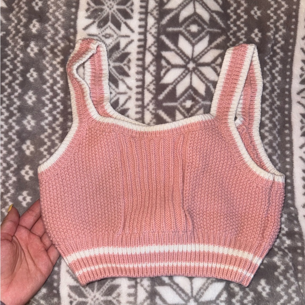 Pink and White Knit Crop Top